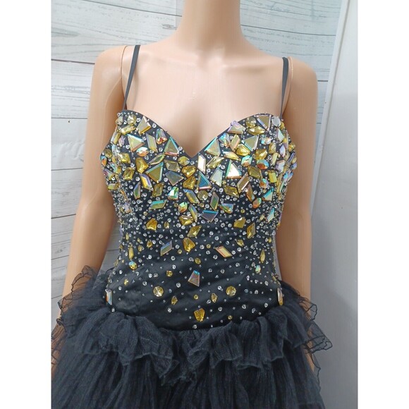 DAVE & JOHNNY Hi Low Tiered Ruffles Tulle Beaded  Long Prom Formal Dress Sz 5/6 - Picture 3 of 13